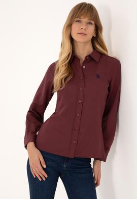 Kadın Bordo Uzun Kollu Basic Gömlek - 50316711122
