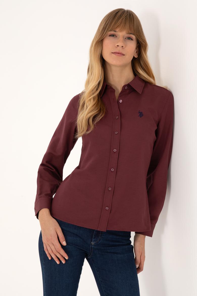 Kadın Bordo Uzun Kollu Basic Gömlek