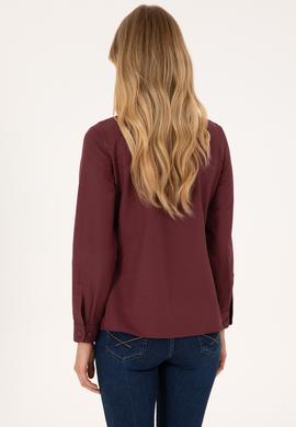 Kadın Bordo Uzun Kollu Basic Gömlek - 50316711122