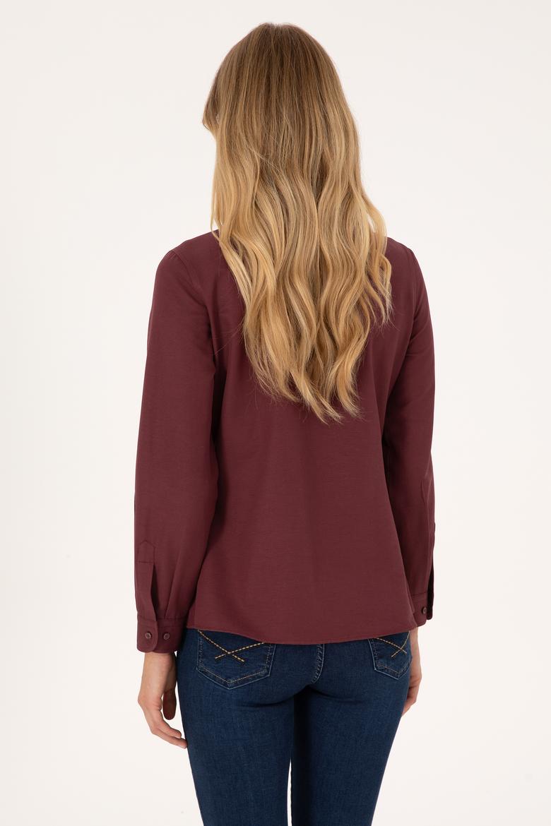 Kadın Bordo Uzun Kollu Basic Gömlek - 50316711122