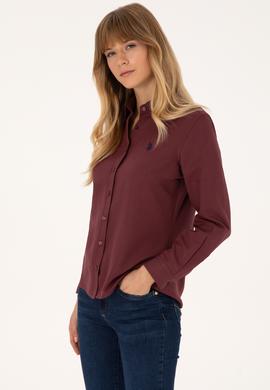 Kadın Bordo Uzun Kollu Basic Gömlek - 50316711122
