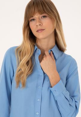 Kadın Açık Mavi Uzun Kollu Basic Gömlek - 50316711010