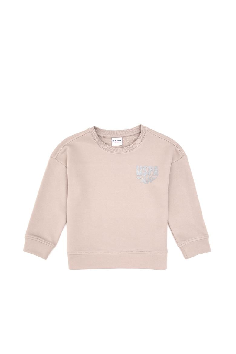 Kız Çocuk Taş Simli Baskı Detaylı Bisiklet Yaka Basic Sweatshirt - 50314289005