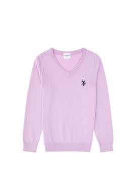 Kız Çocuk Lila V Yaka Basic Kazak - 50316777031