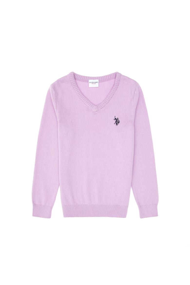 Kız Çocuk Lila V Yaka Basic Kazak - 50316777031