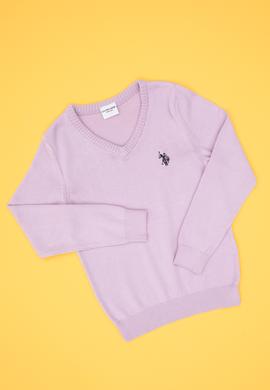 Kız Çocuk Lila V Yaka Basic Kazak - 50316777031