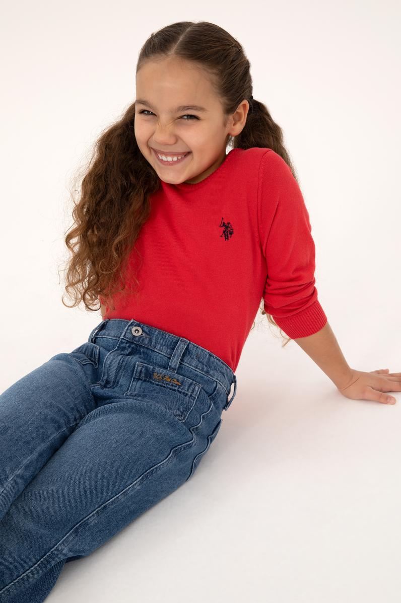 Kız Çocuk Kırmızı Bisiklet Yaka Basic Kazak