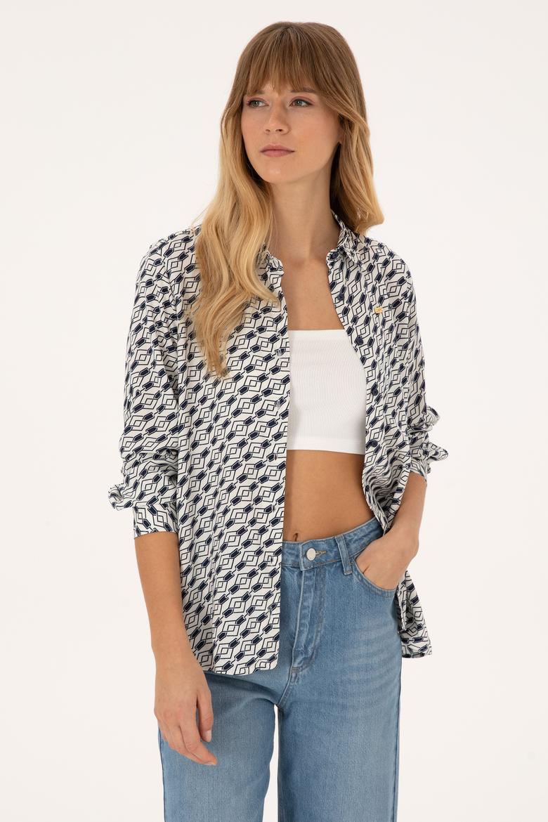 Kadın Lacivert Uzun Kollu Gömlek