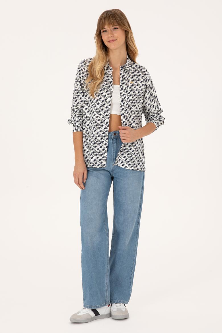 Kadın Lacivert Uzun Kollu Gömlek - 50316370026