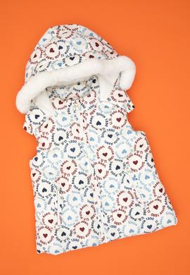 Kız Çocuk Krem Kalp Desenli Kapüşonlu Şişme Yelek - 50313176005