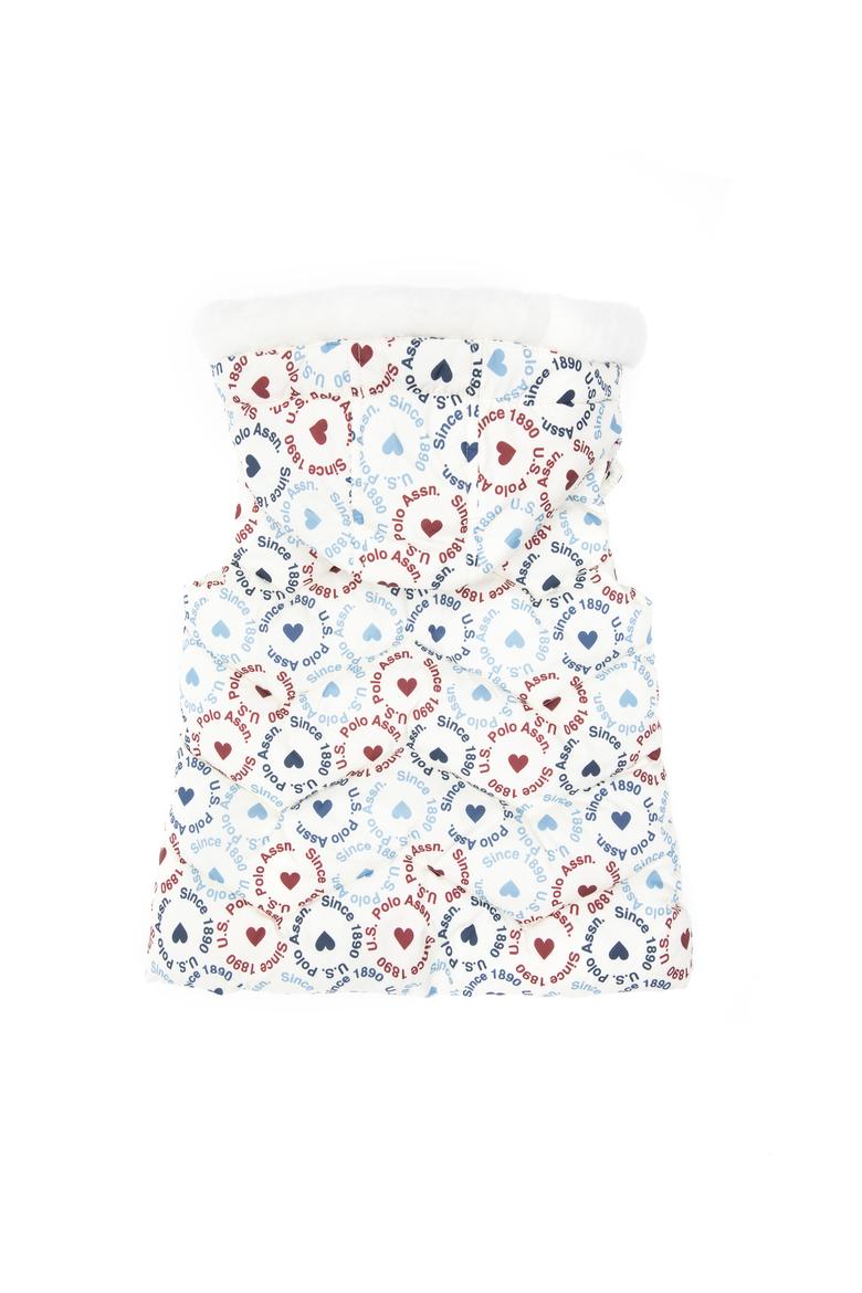 Kız Çocuk Krem Kalp Desenli Kapüşonlu Şişme Yelek - 50313176005