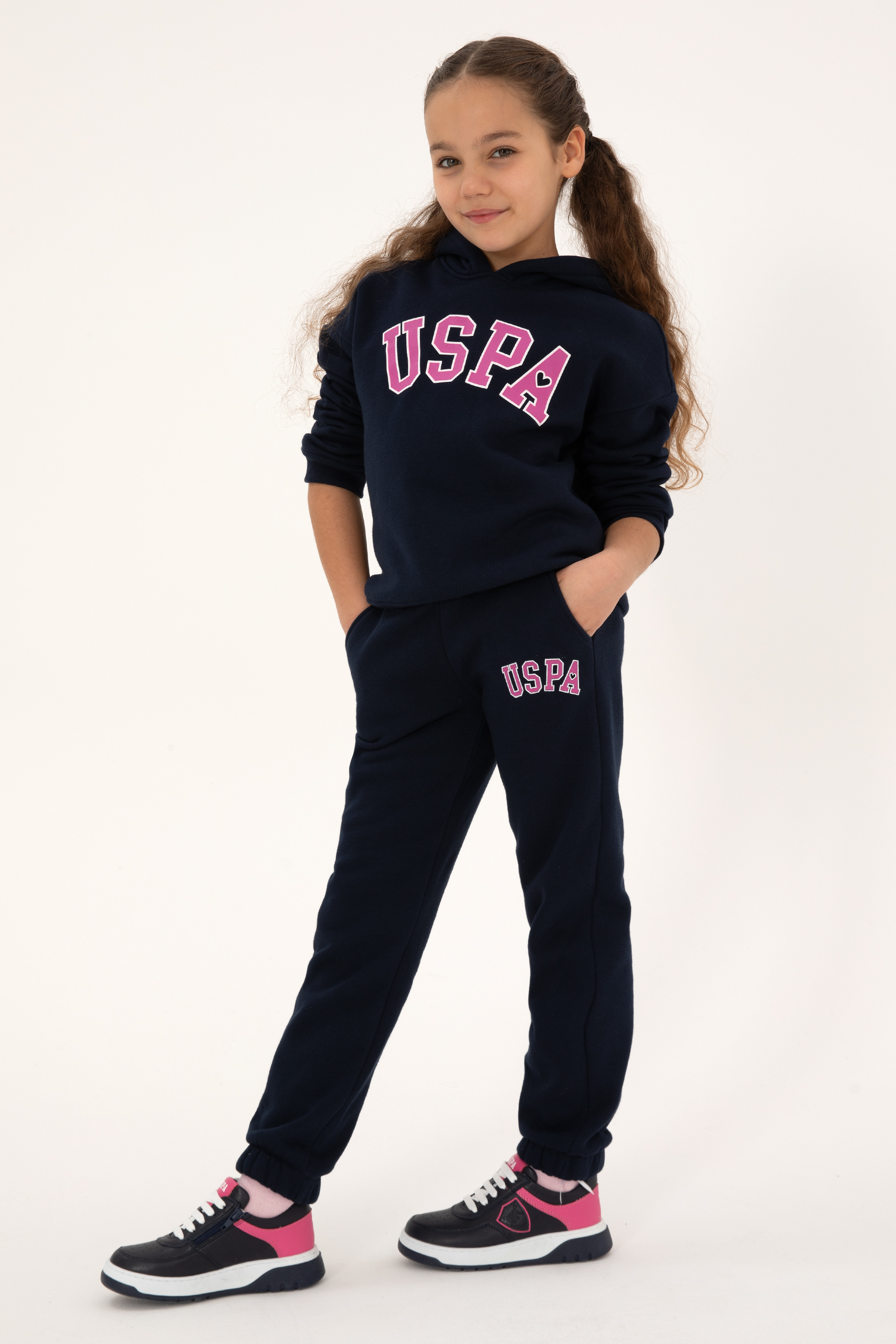 Kız Çocuk Lacivert Şardonlu Kapüşonlu Sweatshirt