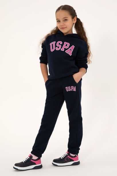 Kız Çocuk Lacivert Şardonlu Kapüşonlu Sweatshirt
