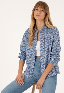 Kadın Açık Mavi Uzun Kollu Gömlek - 50316376018