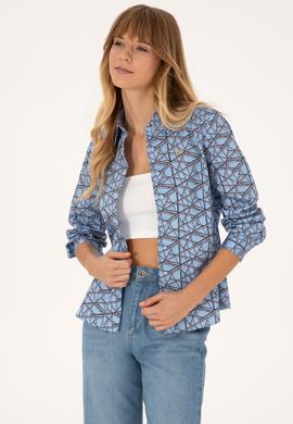 Kadın Açık Mavi Uzun Kollu Gömlek - 50316376018