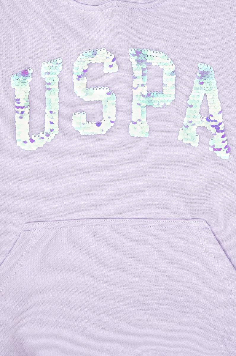Kız Çocuk Lila Payet İşlemeli Kapüşonlu Basic Sweatshirt