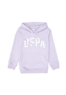 Kız Çocuk Lila Payet İşlemeli Kapüşonlu Basic Sweatshirt - 50314312042