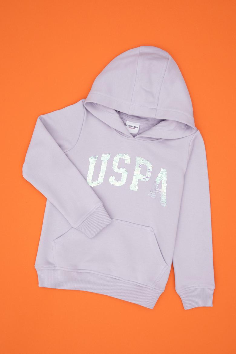 Kız Çocuk Lila Payet İşlemeli Kapüşonlu Basic Sweatshirt - 50314312042