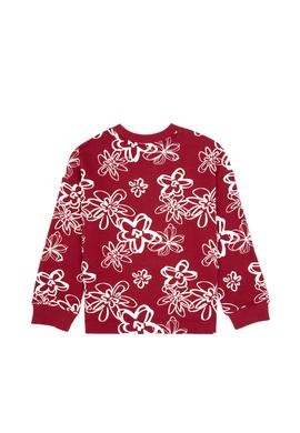 Kız Çocuk Koyu Frambuaz Çiçek Desenli Bisiklet Yaka Sweatshirt - 50317957003