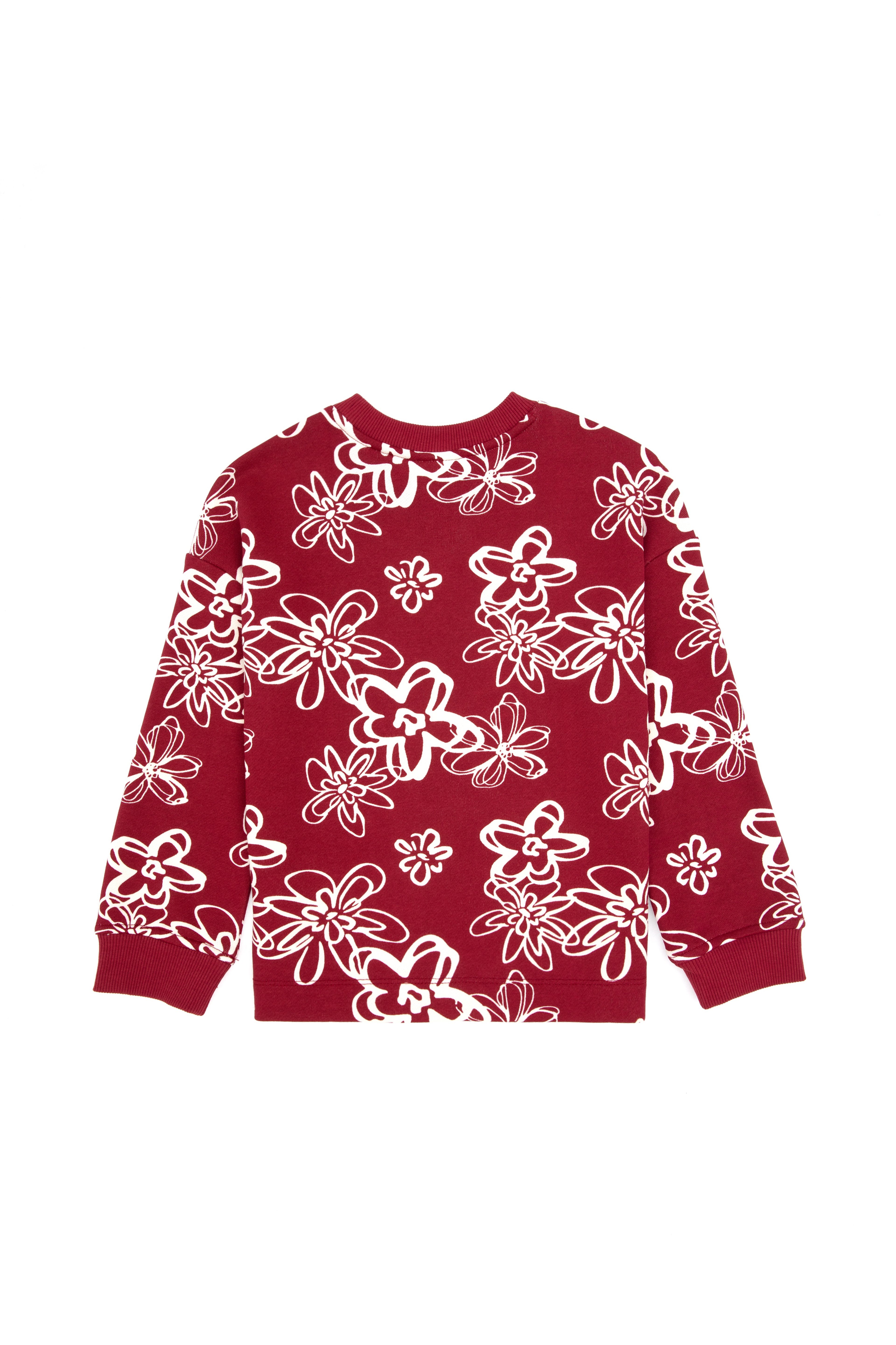 Kız Çocuk Koyu Frambuaz Çiçek Desenli Bisiklet Yaka Sweatshirt - Image 4