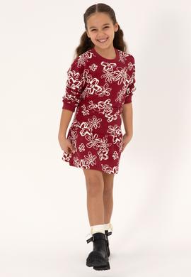 Kız Çocuk Koyu Frambuaz Çiçek Desenli Bisiklet Yaka Sweatshirt - 50317957003