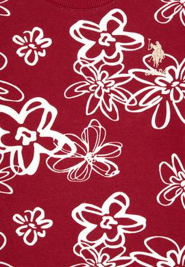 Kız Çocuk Koyu Frambuaz Çiçek Desenli Bisiklet Yaka Sweatshirt - 50317957003