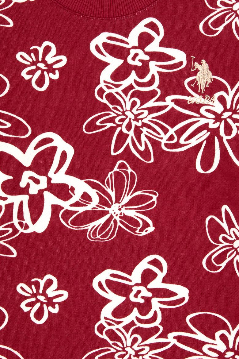 Kız Çocuk Koyu Frambuaz Çiçek Desenli Bisiklet Yaka Sweatshirt - 50317957003