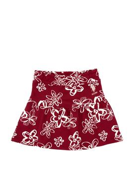 Kız Çocuk Koyu Frambuaz Çiçek Desenli Örme Etek - 50317971017