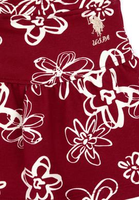 Kız Çocuk Koyu Frambuaz Çiçek Desenli Örme Etek - 50317971017