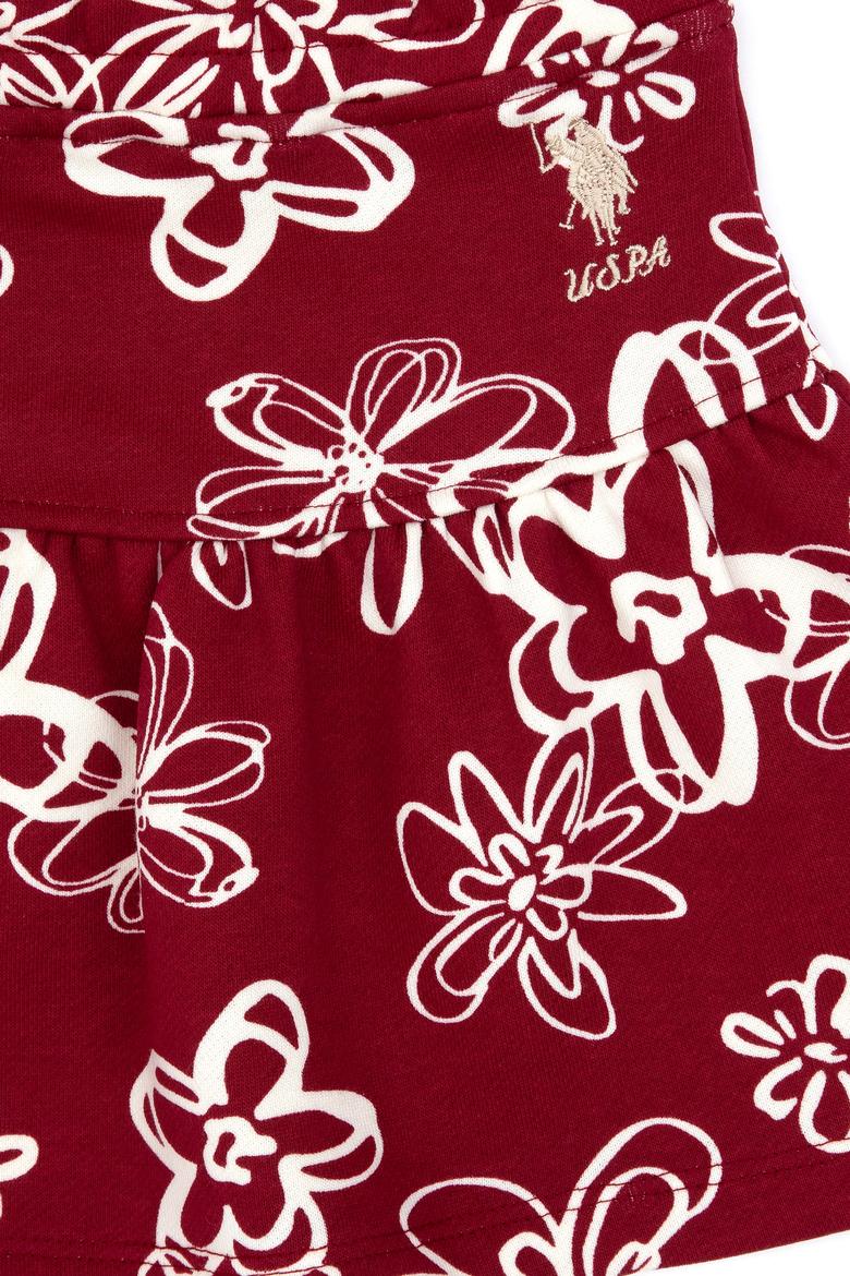 Kız Çocuk Koyu Frambuaz Çiçek Desenli Örme Etek - 50317971017