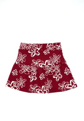 Kız Çocuk Koyu Frambuaz Çiçek Desenli Örme Etek - 50317971017