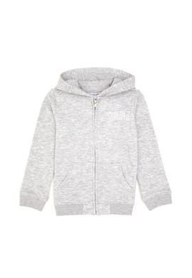 Kız Çocuk Açık Gri Melanj Kapüşonlu Fermuarlı Basic Sweatshirt - 50316837060