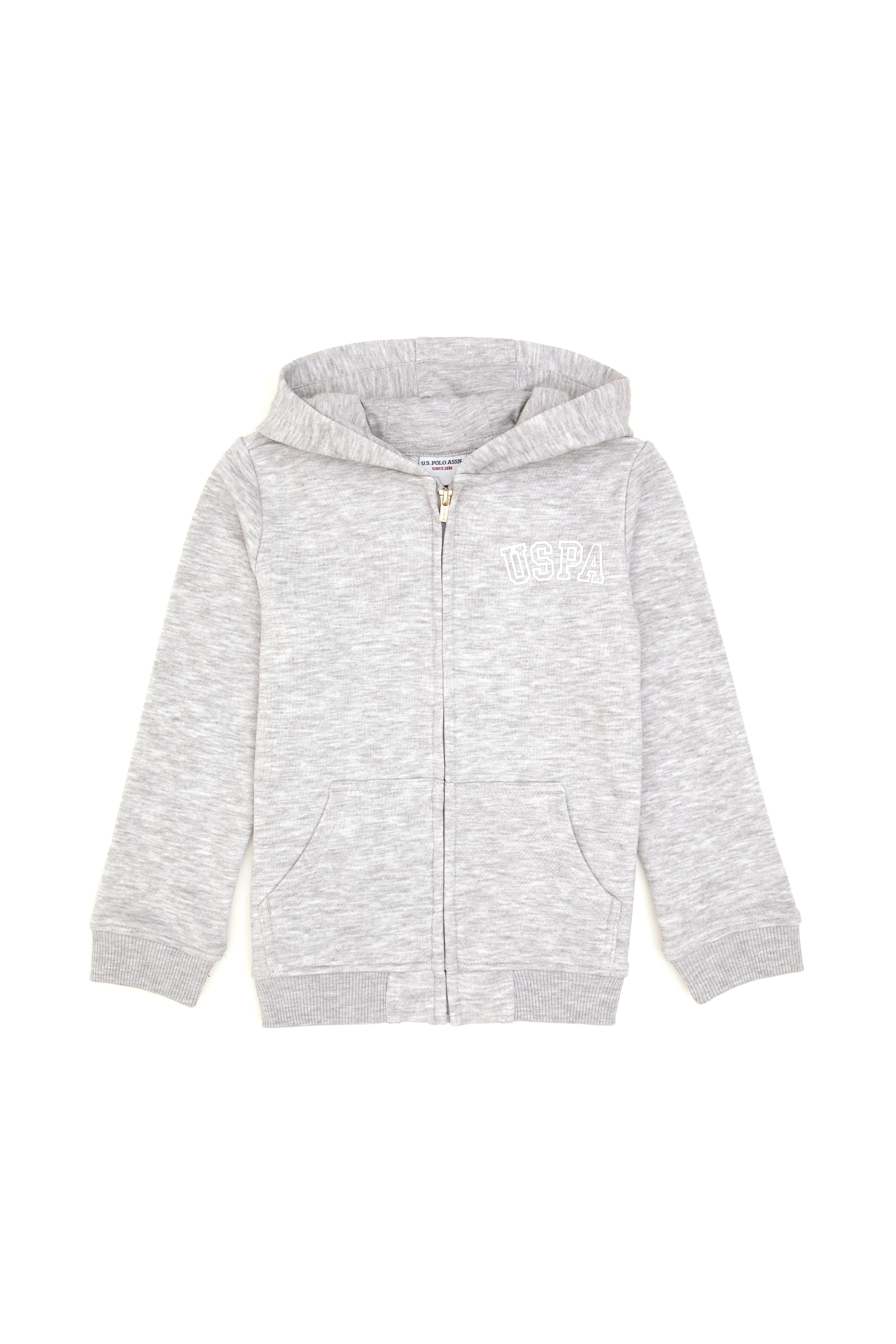 Kız Çocuk Açık Gri Melanj Kapüşonlu Fermuarlı Basic Sweatshirt - Image 3