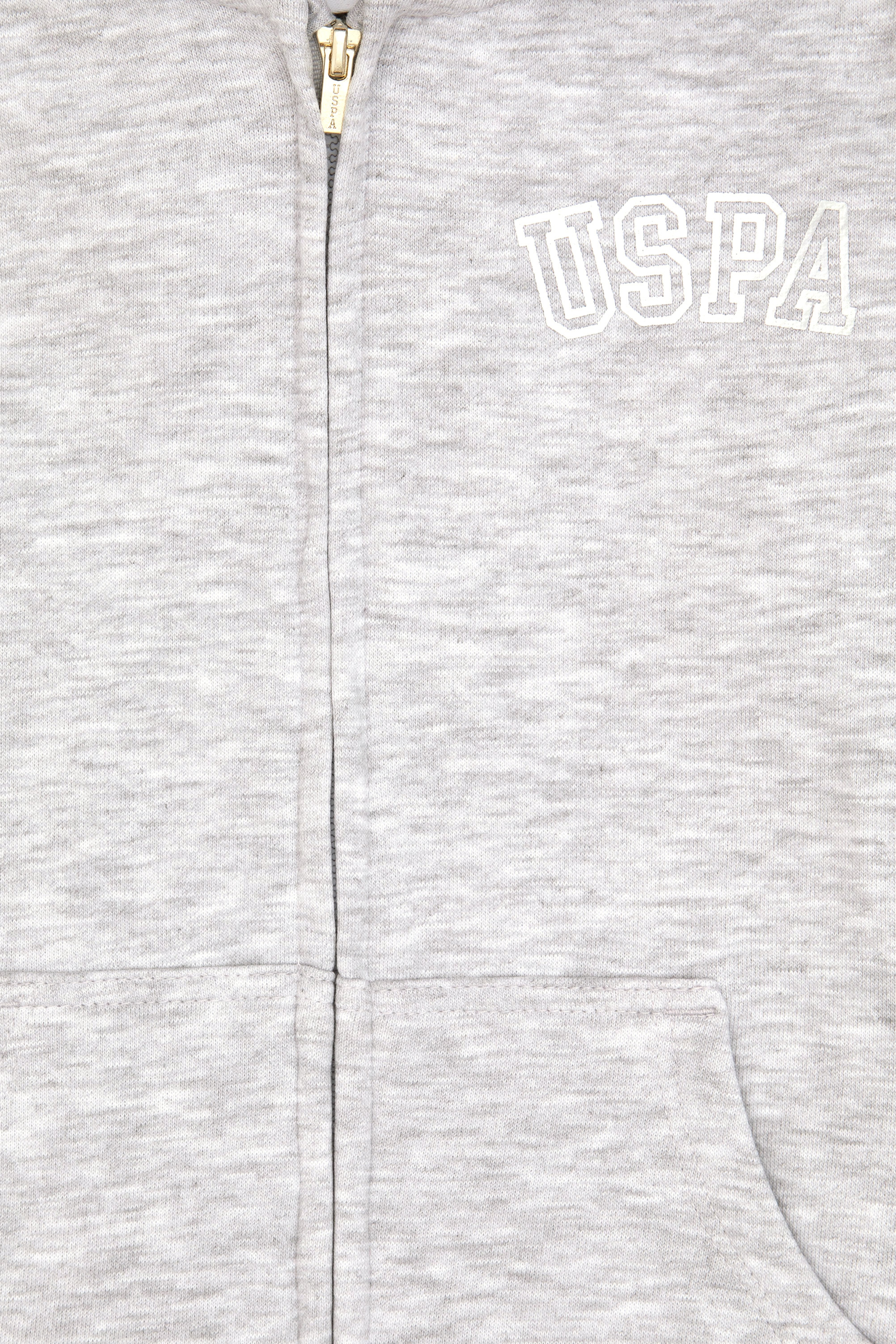 Kız Çocuk Açık Gri Melanj Kapüşonlu Fermuarlı Basic Sweatshirt - Image 5