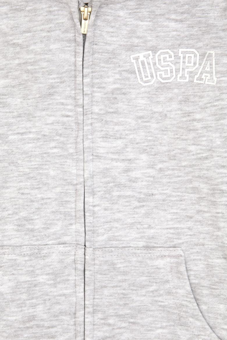 Kız Çocuk Açık Gri Melanj Kapüşonlu Fermuarlı Basic Sweatshirt - 50316837060