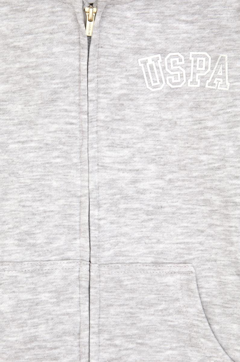 Kız Çocuk Açık Gri Melanj Kapüşonlu Fermuarlı Basic Sweatshirt