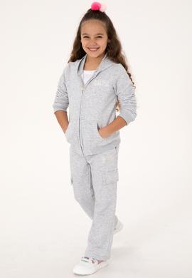 Kız Çocuk Açık Gri Melanj Cep Detaylı Parlak Baskılı Eşofman Altı - 50316892056