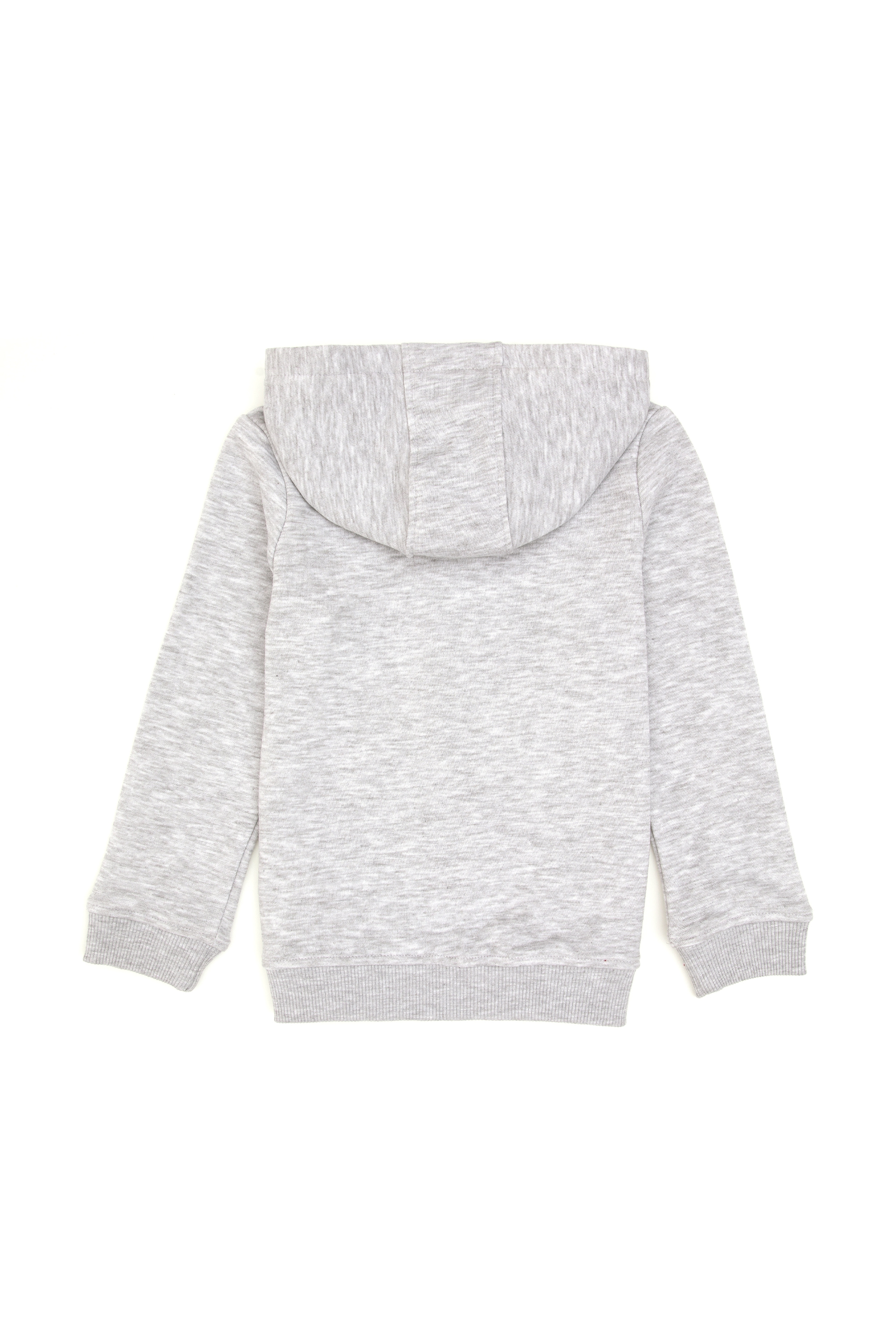 Kız Çocuk Açık Gri Melanj Kapüşonlu Fermuarlı Basic Sweatshirt - Image 4
