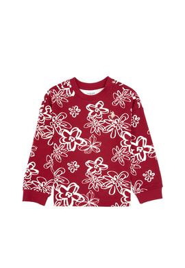 Kız Çocuk Koyu Frambuaz Çiçek Desenli Bisiklet Yaka Sweatshirt - 50317957003