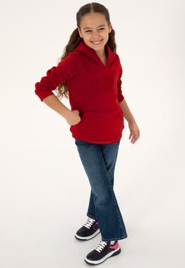 Kız Çocuk Koyu Frambuaz Kapüşonlu Şardonlu Basic Sweatshirt - 50314311067