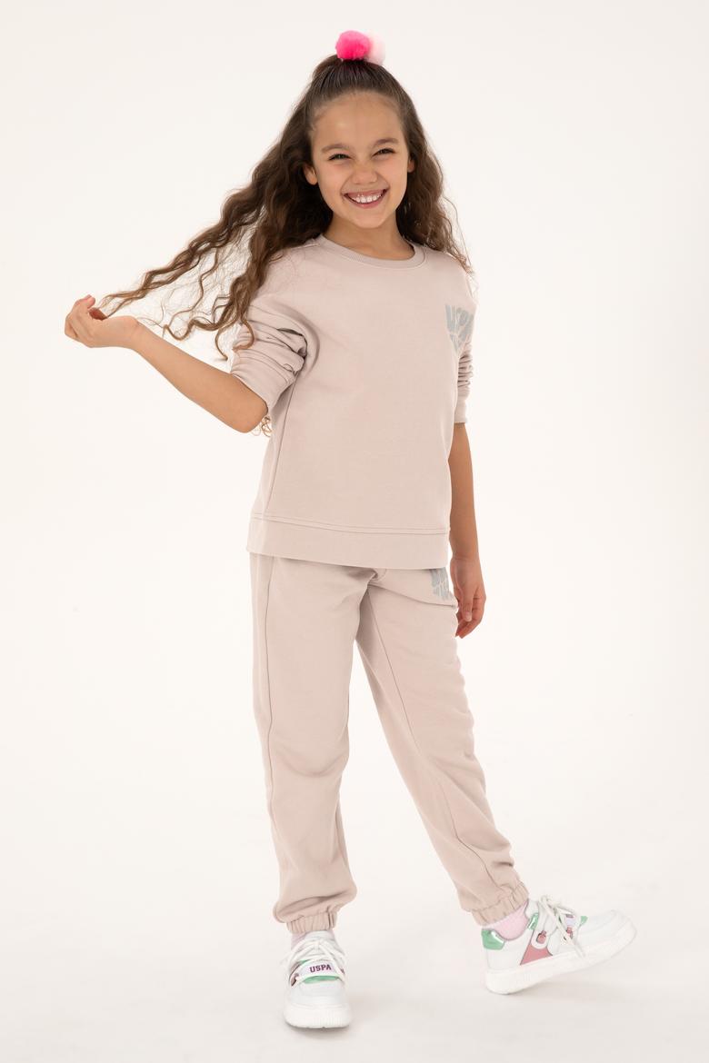 Kız Çocuk Taş Simli Baskı Detaylı Bisiklet Yaka Basic Sweatshirt - 50314289005