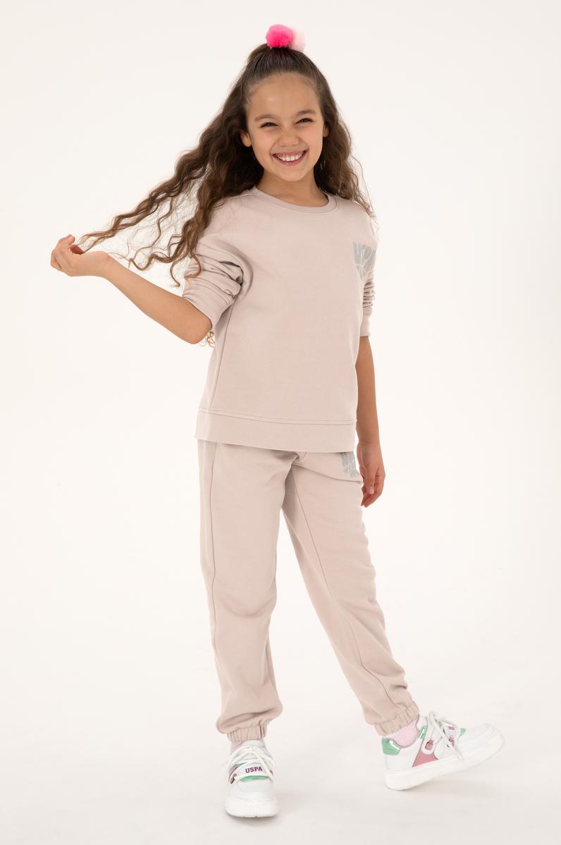 Kız Çocuk Taş Simli Baskı Detaylı Bisiklet Yaka Basic Sweatshirt