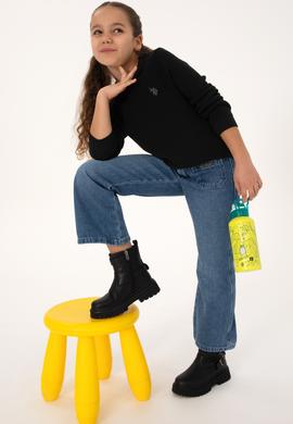 Kız Çocuk Siyah Bisiklet Yaka Basic Kazak - 50316842018