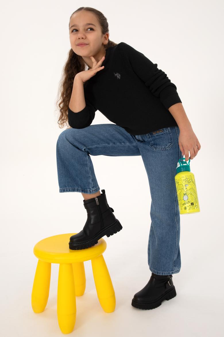 Kız Çocuk Siyah Bisiklet Yaka Basic Kazak - 50316842018