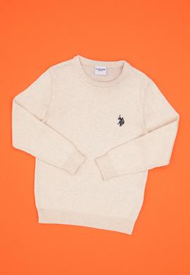 Kız Çocuk Krem Melanj Bisiklet Yaka Basic Kazak - 50316808042