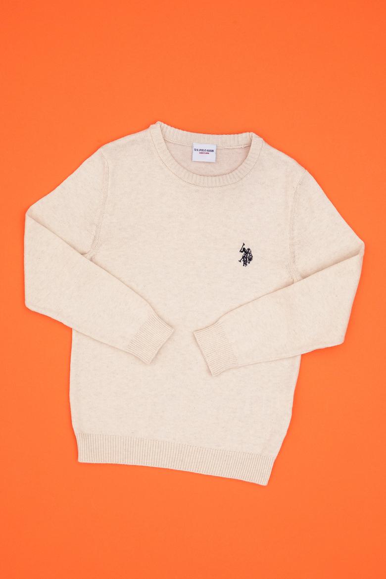 Kız Çocuk Krem Melanj Bisiklet Yaka Basic Kazak - 50316808042