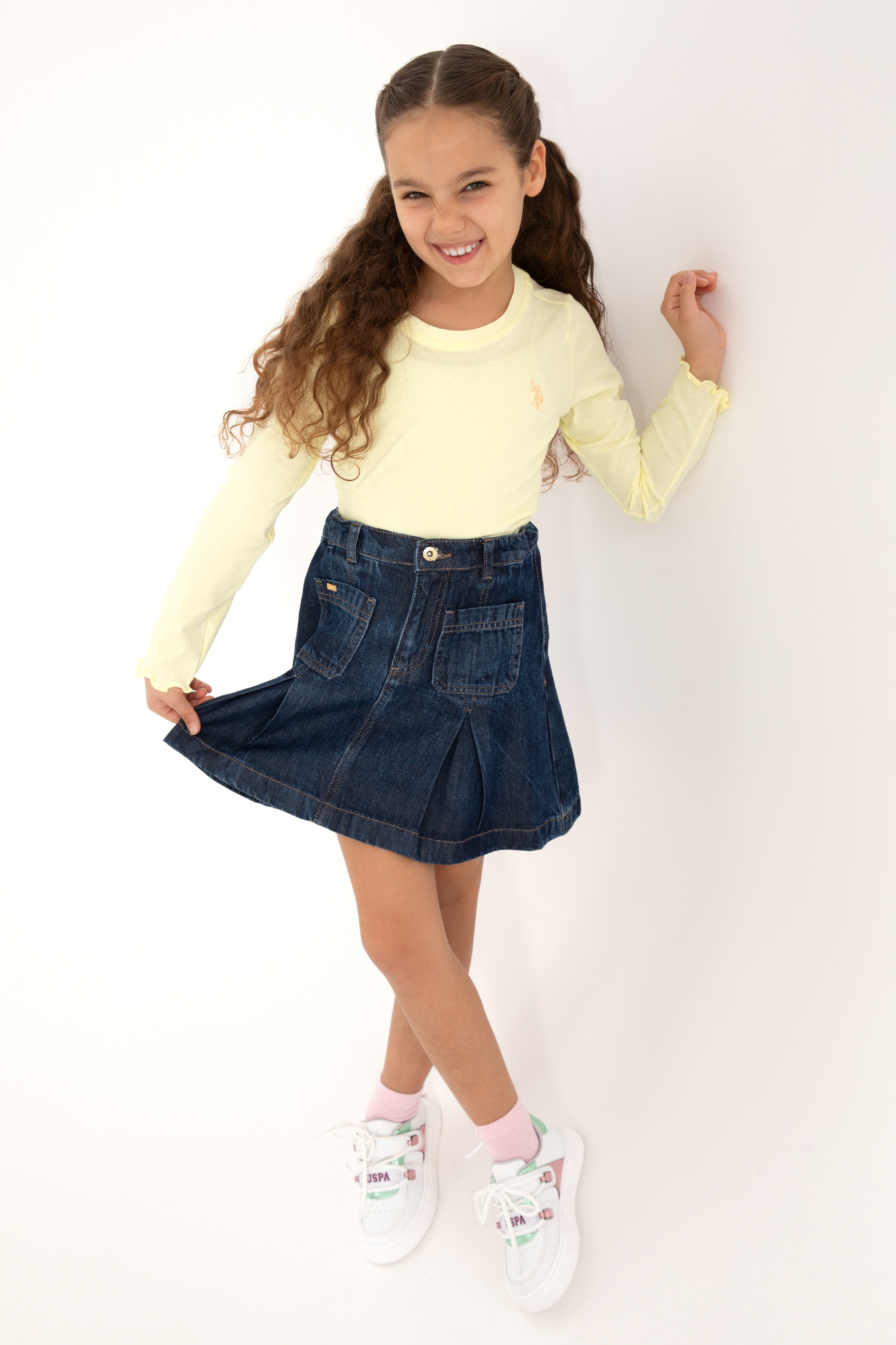 Kız Çocuk Sarı Bisiklet Yaka Basic Sweatshirt - Image 2