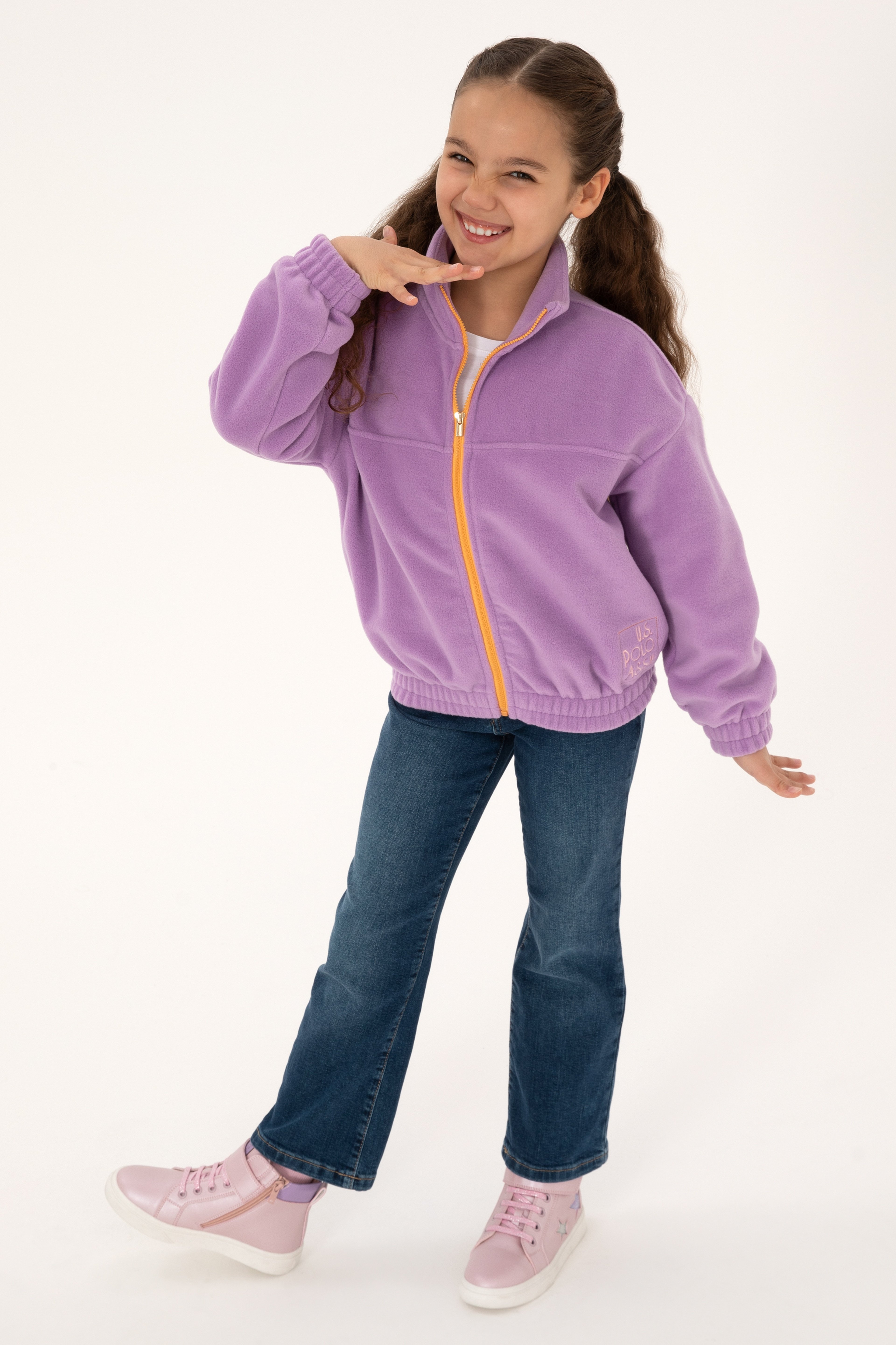 Kız Çocuk Lila Fermuarlı Polar Sweatshirt - Image 2