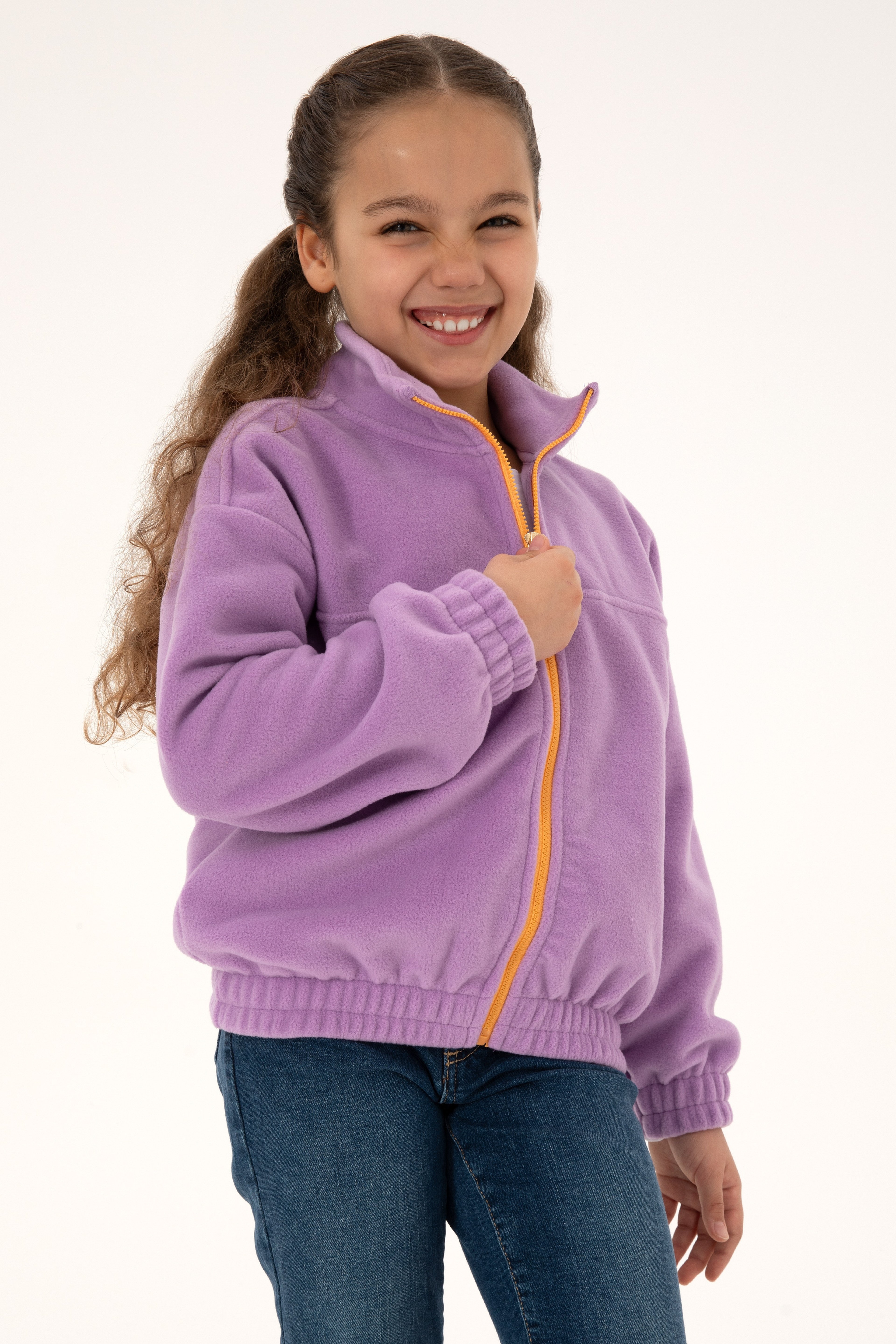 Kız Çocuk Lila Fermuarlı Polar Sweatshirt
