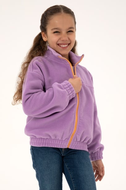 Kız Çocuk Lila Fermuarlı Polar Sweatshirt